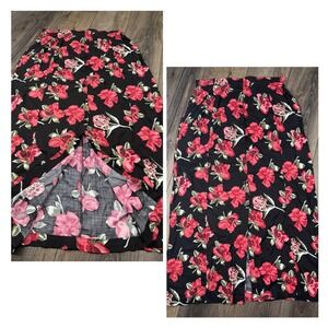 Y2K dark floral midi skirt romantic cottagecore soft grunge black‎ red rose  14